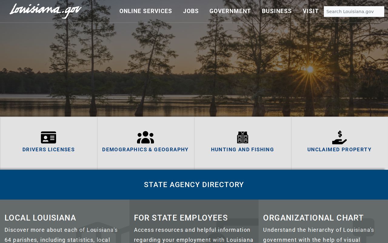 Louisiana.gov services gateway used as a starting point for the Louisiana phone directory