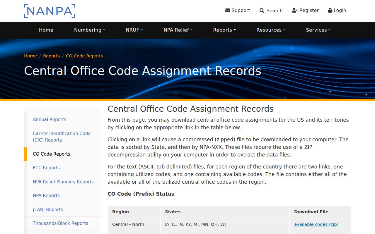 NANPA central office code assignment records used to check Louisiana area code prefixes