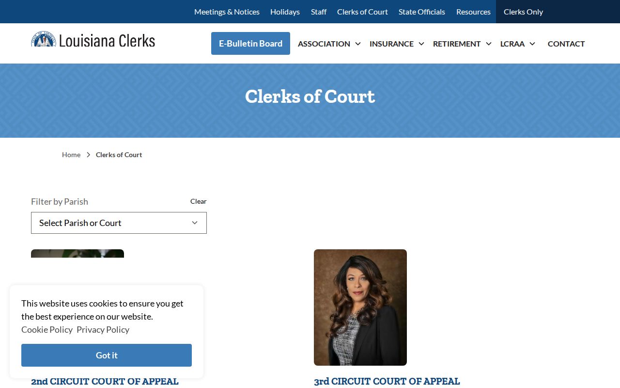 Louisiana Clerks of Court directory listing parish clerk phone numbers across Louisiana