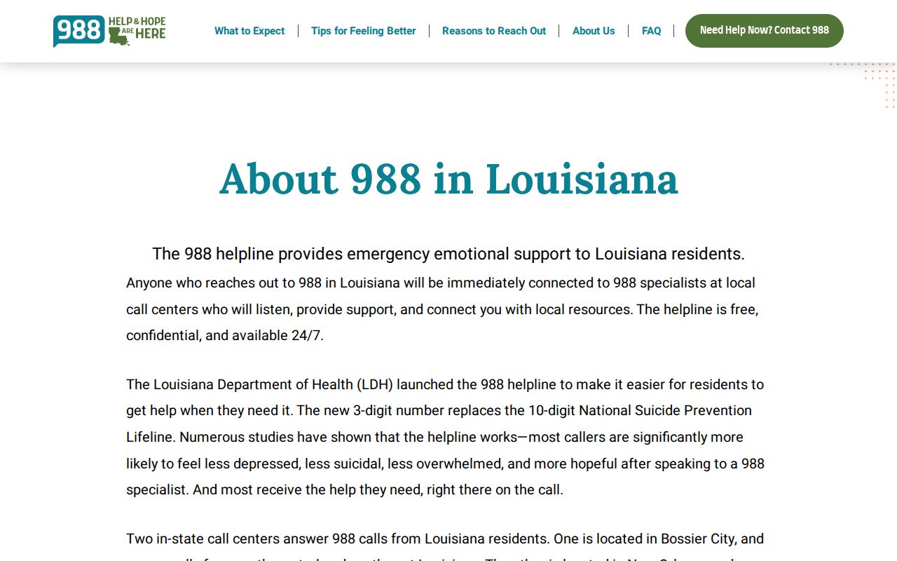 Louisiana 988 crisis line page in the Louisiana phone directory public safety listings