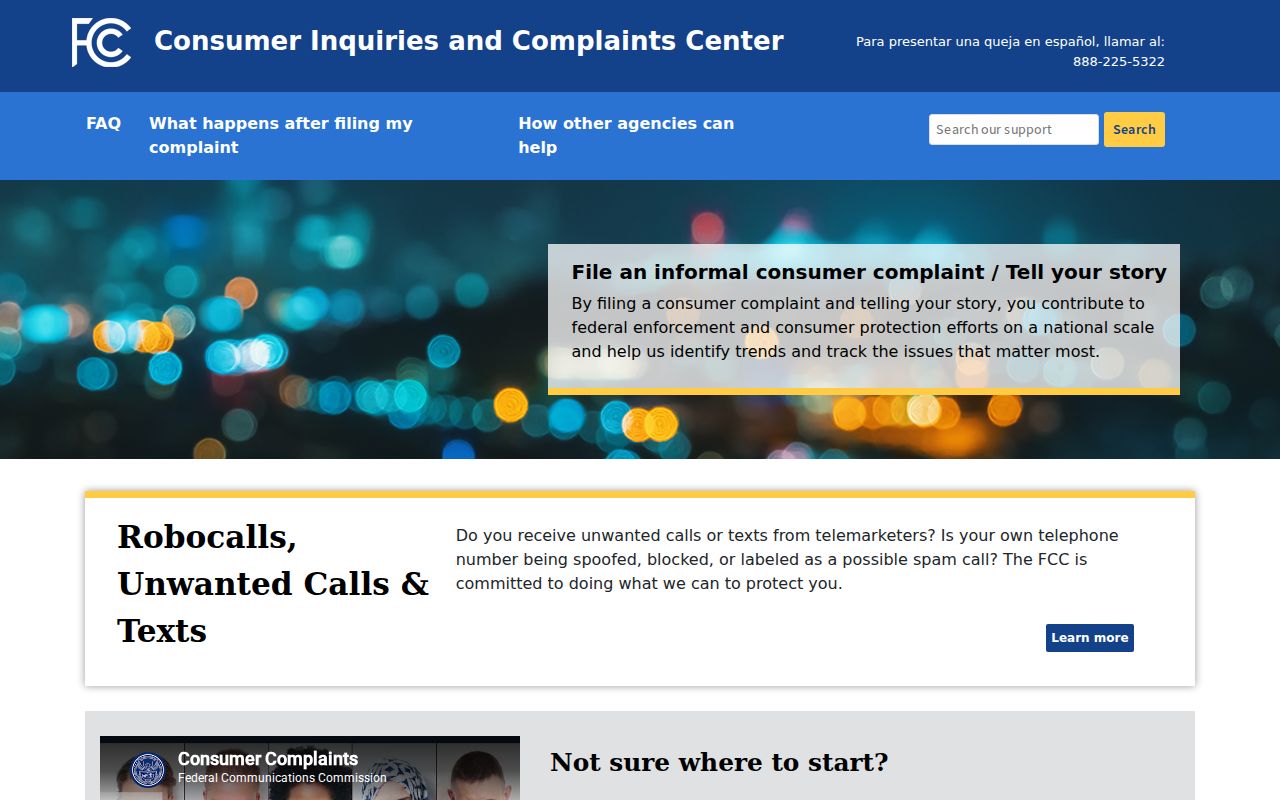 FCC Consumer Complaint Center used to report unknown Louisiana phone numbers